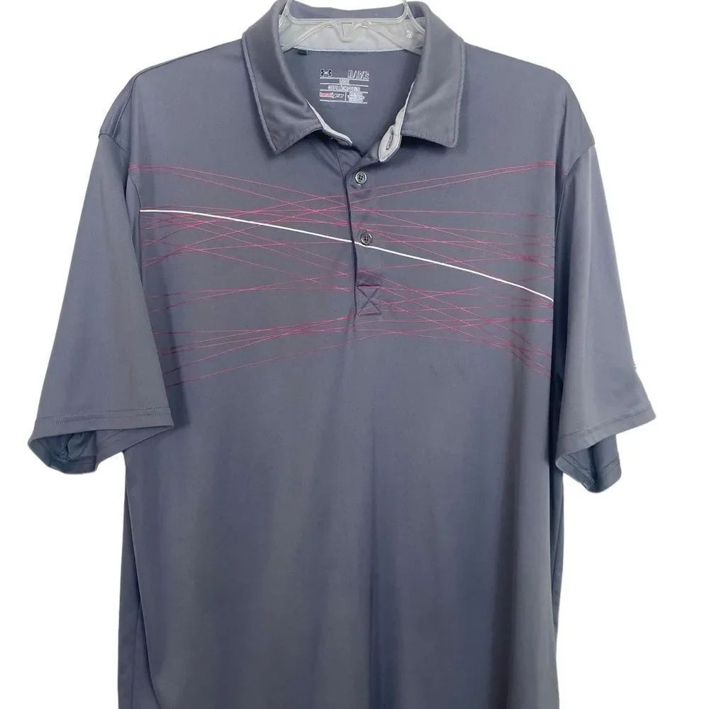 Under Armor XL Golf / Polo short sleeve shirt Gray with pink stripes